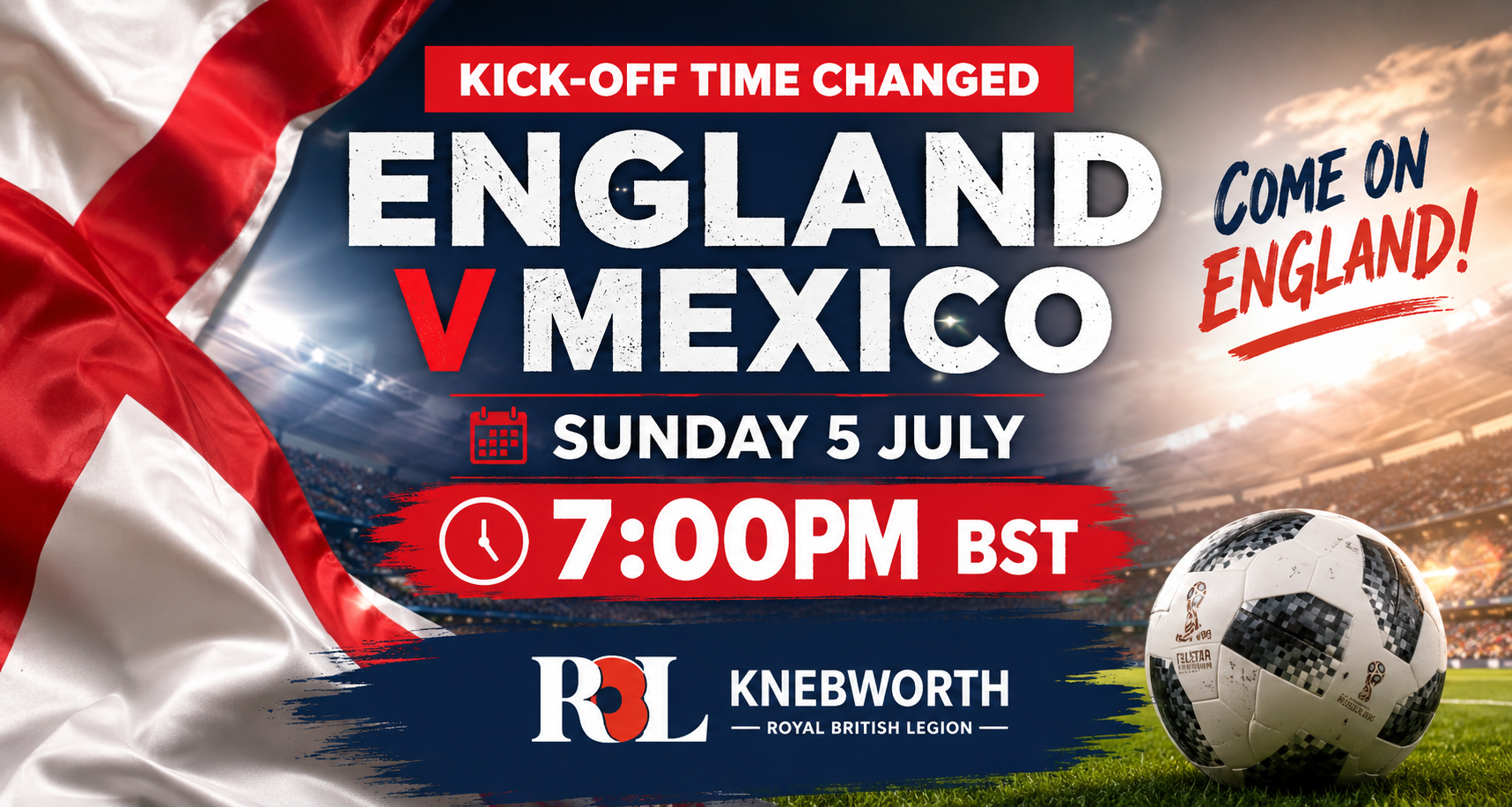 England v Mexico Kick-Off Time Changed